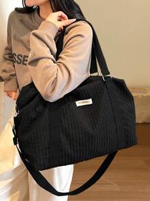 1pc Extra Large Capacity Foldable Lightweight Portable Luggage Bag, Fashionable Polyester Color Block Travel Tote Traveling Bag Travelling Organizer Outfit Airport Travel Clothes Travel Stuff Luggage Bag Christmas Gift Ideas Women Girls Xmas Gifts For Mum Birthday Gift Mom Friend Gym Bag Sport Bag Training Pack For Vacation Holiday Thanksgiving Day Thank You Gifts Back To School Supplies Bag For School School Accessories School Stuff