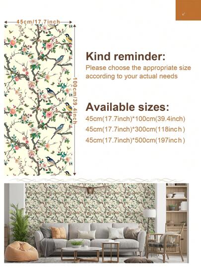 1Roll 1m/3m/5m Flower Bird Flowers St ing On Branches, Retro Home ation, Kitchen Cabinets, Tables Chairs, Room Backgrounds, Renovation, DIY, Waterproof, Stain Resistant, Easy To Clean, Self Adhesive, Peel Paste Wallpaper, Wand Stickers, Wallpaper Stickers view 2