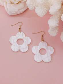 1 Cặp bông tai mặt dây chuyền năm cánh rỗng màu trắng phóng đại tối giản thời trang, phù hợp cho phụ nữ hàng ngày, hẹn hò, tiệc tùng, du lịch, kích thước 4cm - trắng - Xem 5