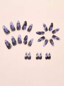 24 Pieces Of Mid-Length Almond Shape Foreign Trade Sweet Cool Black Purple Smudge Starlight Fake Nail Patch Set Is Suitable For Girls To Wear 1 Jelly Glue 1 Nail File For Daily Work And Dating Press On Nails Nail Supplies Nails - Multicolor - View 3