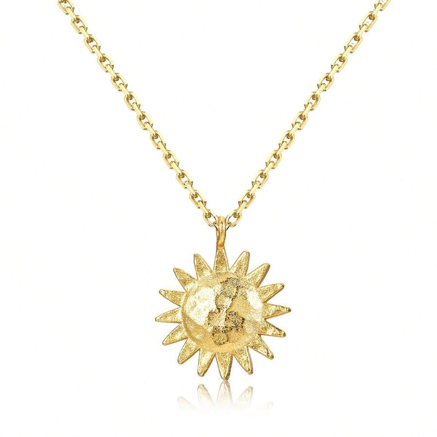 1pc 925 Sterling Silver Gold-Color Sun Pendant Necklace, Shining Radiance, Showcasing Elegant Nobility, Suitable For Women's Daily Casual, Dates, Gatherings, Parties, Travels Or Vacations - Yellow Gold - View 1