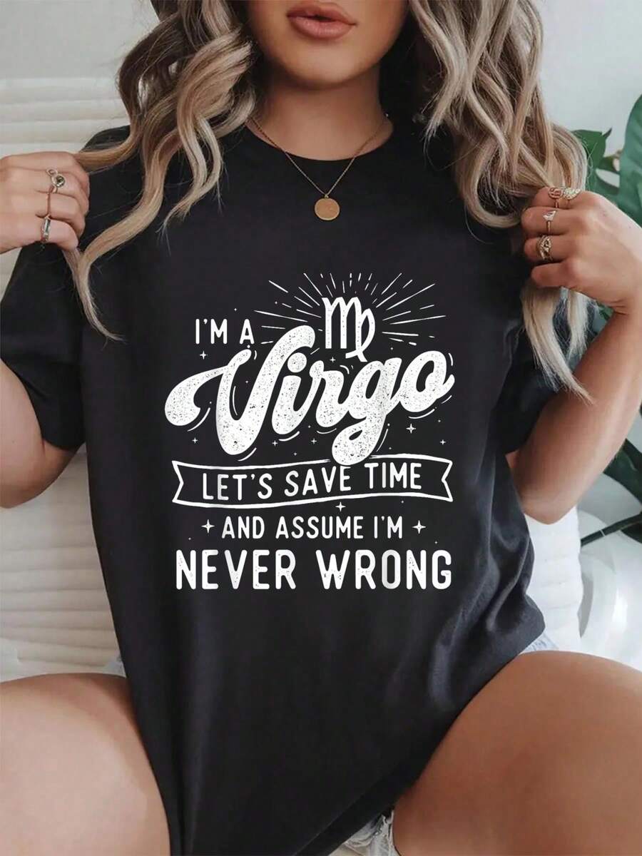 T Shirts Women I'm A Virgo - Birthday Zodiac Sign Horoscope Astrology T-Shirt Beach Summer Shirts Women Clothes Black Top - Black - View 1