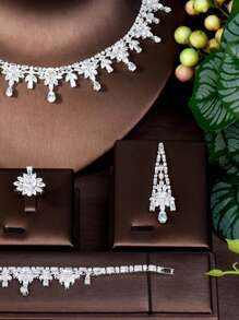 1 Set de Elegante Joyería Floral de Circonita Cúbica, Adecuado como Regalo de Aniversario para Mujeres