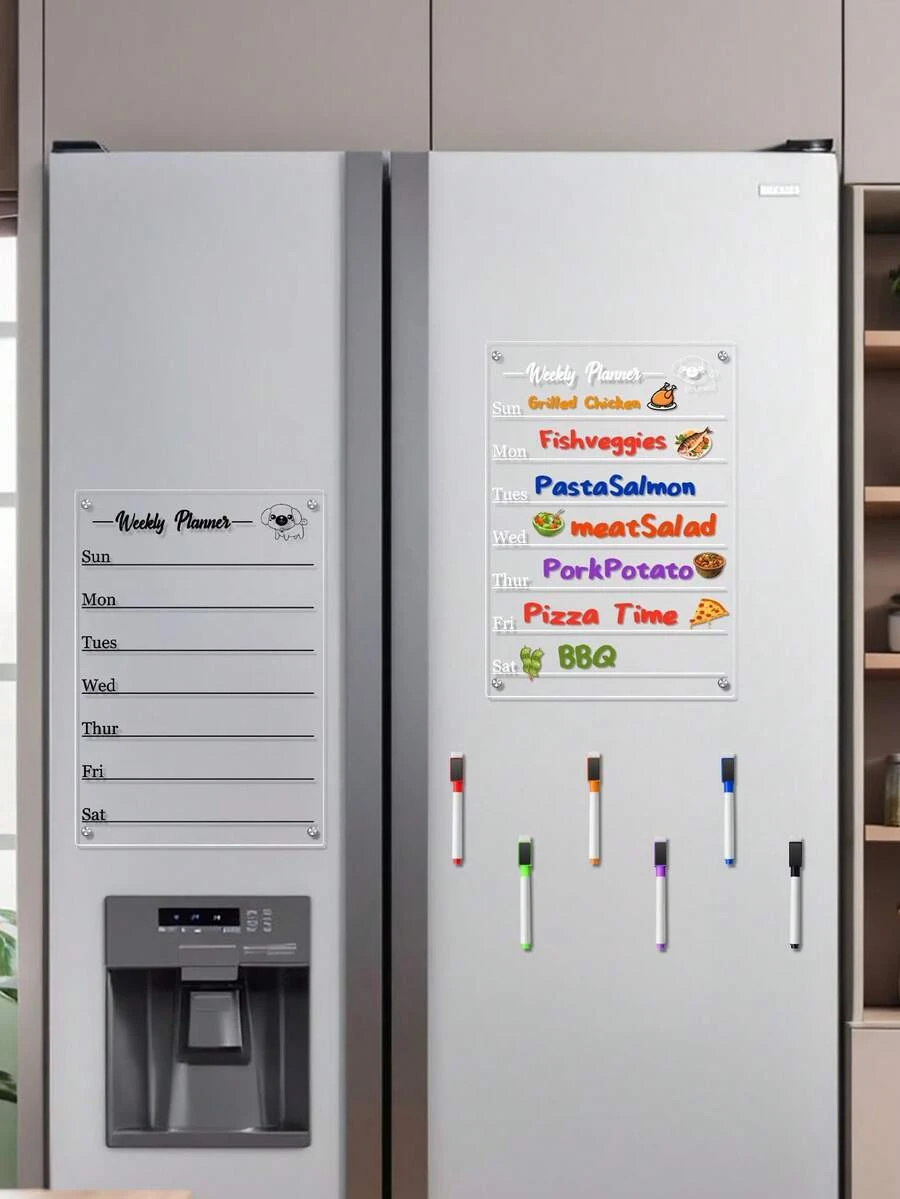 1 Set Magnetic Acrylic Cute Puppy Fridge Magnets, Reusable Dry Erase Daily Planner, Weekly Meal Planner, Transparent Message Board With 6 Whiteboard Markers - Transparent - View 1