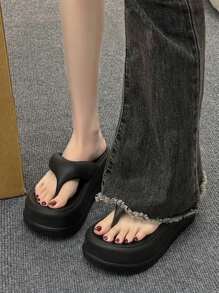 2025 New Fashion Thick Bottom EVA Platform Sandals, Comfortable Thick Sole Wedge Slippers For Men And Women, Suitable For Outdoor Activities In Summer, Black Summer Vacation Beach Shoes