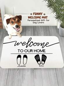 个性化迎宾垫，定制家庭和宠物门垫，印有名字，可爱的猫狗图案，适合乔迁贺礼，家居装饰，房间装饰，适合入口门廊、露台或门阶，适合宠物爱好者的完美礼物，独特实用的迎宾牌，适合他或她，用定制人物突出您的家庭，防滑表面，易于清洁的室内外地毯，时尚乔迁必备品，开学季