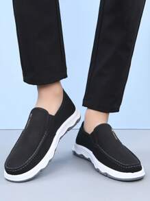 Mocassini neri da uomo, scarpe eleganti, scarpe in tela con suola morbida e traspirante, senza lacci, non-slittanti, per lavoro casual