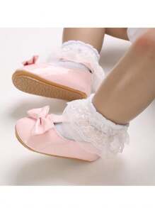 Newborn Infant Girl Princess Shoes, Fashion Bowknot Mary Jane Shoes, Non-Slip Rubber Soles, Infant Toddler Girl Flats