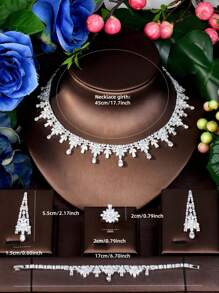 1 Set de Elegante Joyería Floral de Circonita Cúbica, Adecuado como Regalo de Aniversario para Mujeres
