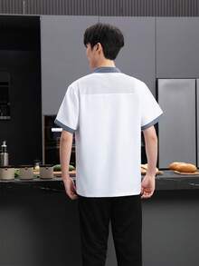 Breathable Short Sleeve Chef Jacket, Contrast Color Double-Breasted Design, Mesh Back, Comfortable & Durable, Unisex, Suitable For Cooking, Baking, Catering, Hotels, Restaurants, Summer Short Sleeve Chef Uniform, White Short Sleeve Chef Jacket, Plus Size Available - White - View 9