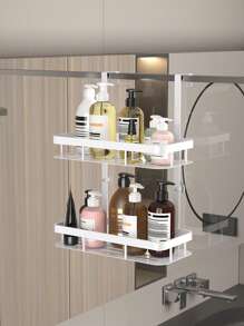 Scaffale portaoggetti da bagno in metallo a 2 ripiani, adatto per l'organizzazione dell'area dietro la doccia, può contenere shampoo, balsamo, prodotti per la cura della pelle, senza necessità di foratura per l'installazione, applicabile per bagno, cucina, camera da letto, colori bianco/nero