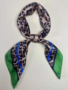 1pc Women's Leopard Print Scarf, Elegant Satin Neckerchief Headscarf, Accessory For Dress - Multicolor - View 2