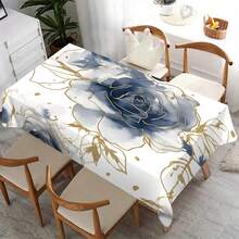 1pc Premium Golden Line Floral Pattern Tablecloth - Modern Minimalist Design, Elegant Decoration For Your Dining Table, Suitable For Picnic, Camping, Wedding, Birthday Party, Restaurant. Durable Tablecloth For Home And Festival Decor