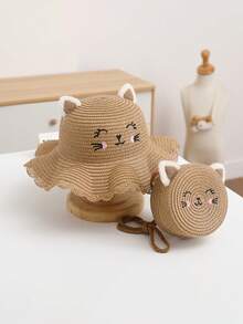 2pcs Kids Straw Hat, Girls Cute Sun Ion Collapsible Beach Bucket Hat - 2pcs - View 9