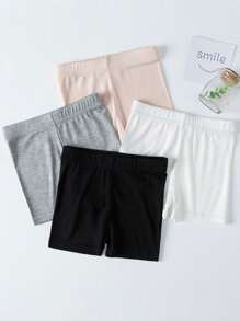 4 Pairs Of Children's Summer Girls' Safety Pants, Anti Light, Thin, Breathable Modal Solid Color Girls' Underwear, Black Fungus Edge Bow, Lollipop Safety Shorts, Soft And Comfortable, Can Be Worn Outside