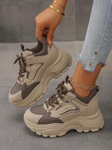 Women's Platform Thick Bottom Sneakers, Spring Autumn New Versatile Slimming Elevator Lace-Up Casual Shoes