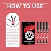 4pcs Bolígrafos de Pintura para Neumáticos de Coche Homonth Rojo Color No Desvanecible Pintura Duradera Creativa DIY Retoque Bolígrafos de Pintura Portátiles Creativos para Neumáticos - 1 caja - Ver 7