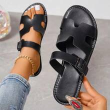 Sandales plates pour femmes, chaussures d'été confortables avec un design d'orteil ouvert et des brides réglables, convenant aux sorties décontractées et aux journées à la plage, légères et respirantes pour un port quotidien