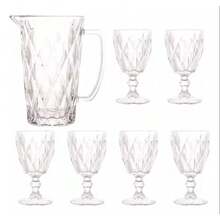 7 Piece Kit 1 Glass Jar 1 L + 6 Diamond Colored Glasses, Water Juice - 清除 - 查看 2