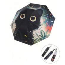 Cute Cat Pattern Folding Manual Umbrella - Reinforced 8 Steel Frame, UV Protection, Compact Folding Design, Durable 190T Vinyl Fabric And Ergonomic Rubber Handle, Recreational Rain Gear | Folding Umbrella | Durable Vinyl Umbrella, Outdoor Umbrella Summer Cooling,Beach,Travel