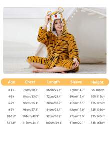 MICHLEY MICHLEY 1pc Kids Hooded Bathrobe With Belt Pockets Cartoon Animal Tiger Style Soft And Comfortable Nightgown Unisex Suitable For Living Room, Swimming Pool, Bathroom Kids Gift