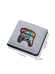 1 محفظة قماش مطبوع عليها رسمة جهاز تحكم ألعاب ملون كرتوني، تصميم فريد متعدد فتحات البطاقات، محفظة مزدوجة مع حامل بطاقات ائتمان، خفيفة الوزن وقابلة للنقل، محفظة متعددة فتحات البطاقات، هدية مثالية للمراهقين