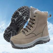 Autumn/Winter New High-Top Thick-Soled Warm Fleece-Lined Men's Outdoor Snow Boots, PU Plus Size Men's Boots, Outdoor Hiking Shoes, Comfortable Casual Shoes, Hiking Boots, Outdoor Sports Climbing Boots, Hunting Boots, Trekking Boots, Outdoor Shock-Absorbing Off-Road Boots, Climbing Shoes, Outdoor Adventure Camping Shoes, Fleece-Lined Thickened Anti-Slip Durable Black Hiking Boots
