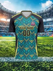 Maßgeschneidertes Sportjersey, Jamaika, atmungsaktiv schnelltrocknend 210g leicht Frühling/Sommer Unisex V-Ausschnitt Sportteam Club Training Fußball-Top, Front/Rückseite Namens- Nummer- Logo-Muster, lässiger, bequemer Sitz für Alltag, Party, Treffen