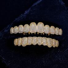THATBOY 2件組龐克風鋯石牙套 Grillz，上排10顆牙 + 下排10顆牙套組，適合饒舌歌手與 Cosplay，高級龐克牙套，瞬間升級你的笑容 - 彩色 - 查看 11