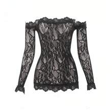 Vestido de lencería sexy de manga larga, con efecto transparente y ajuste ceñido, una tentación apasionada para chicas calientes