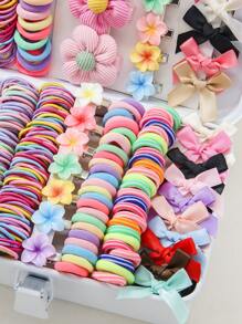 220 pièces Pinces à cheveux en forme de fleurs pour filles, jolis attaches-cheveux de princesse, élastiques, bandeaux de cheveux durables et non dommageables, chouchous, épingles à cheveux à la mode, accessoires capillaires polyvalents, convenant pour un usage quotidien, cadeau