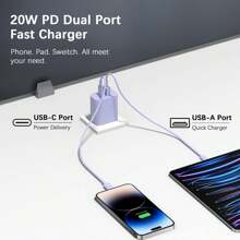 Adaptador de carga rápida de 20W con cable USB-C de 10 pies, compatible con iPhone 16/16 Pro/16 Pro Max/16 Plus/16 5/15 Pro Max y teléfonos Android, adecuado para carga múltiple de personas, carga de múltiples dispositivos, necesidades de carga en el hogar y cargador de escritorio de oficina