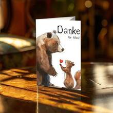 1buc, fermecător felicitare germană de mulțumire, (cu plic) urs brun cu design ilustrativ de veveriță. Potrivit pentru orice ocazie, felicitare perfectă pentru prieteni și colegi de clasă, cadou unic (12cm/4.7inx17cm/6.7in)
