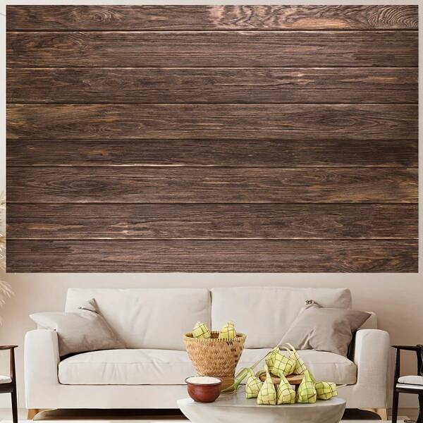 1pc, Vinyl Backdrop Photography Background Rustic Wood Texture Vintage Brown Natural Board Design Waterproof Wrinkle-Resistant Wall Decoration, For Birthday Party Wedding Anniversary Cake Table Portrait Studio Social Media Content Creation Photo Booth Props, 1 Pc X Backdrop Stand Not Included