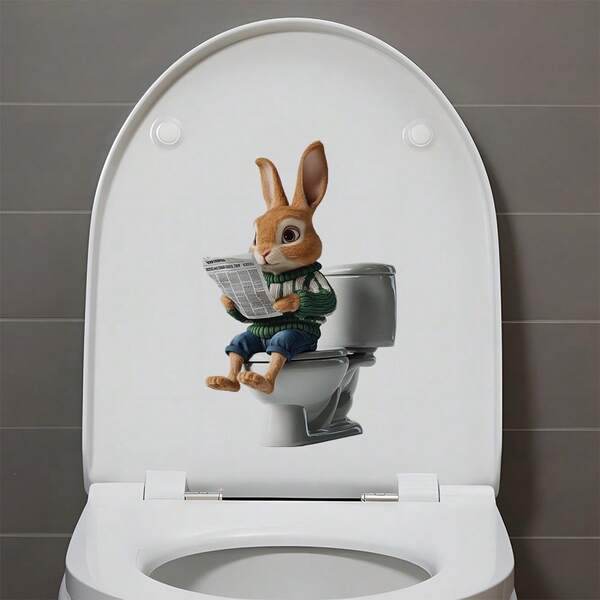 ملصق مقعد المرحاض ذو التصميم المريح الأرنب القارئ للجريدة وهو جالس على المرحاض، لاصق ذاتي، سهل التركيب، مثالي لديكور حمام الجدران وهدايا المناسبات والحياة الفنية الترفيهية'