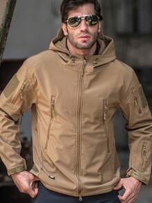 Military Soft Shell Tactical Jacket, Men's Waterproof Windproof Jackets, Men's Army Combat Hooded Coats - 卡其色 - 查看 1
