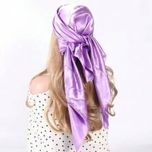 1pc Solid Color Satin 90cm Square Scarf, Minimalist & Versatile - Yellow - View 7