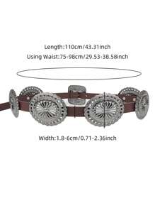 Vintage Cowgirl Punk Style Women's Embossed Metal Decorated Leather Belt, Fashionable Y2K