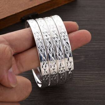 1 Set Of 4pcs Elegant Fashion Bangles For Women, Small Size Inner Dia. 45mm & 55mm, Large Size Inner Dia. 65mm & 70mm, African Dubai Luxury Jewelry Gift, Suitable For Daily Wear And Festival/Birthday Gifts