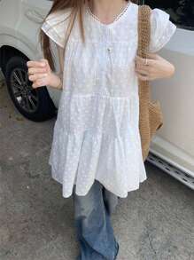 Petite White Embroidered Dress Casual Cute Mini Dress Overlay A-Line Cakes Skirt For Summer