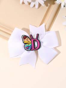 1pc Spring/Summer Pure White Bow Decorated 26 Letter Bow Hair Clip, Alligator Clip Hair Accessory For Girls, Suitable For Daily Decoration, Ribbon Bow Hair Clip - White - View 22