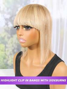 挑染顶发，带刘海，金棕色混合漂白金发，女士真人发质，升级发基夹，顶发接发，8 10 英寸 #12P613 - S12/613 - 查看 3