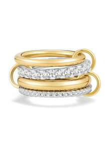  1pc Creative 18K Gold Plated Stainless Steel Zirconia Decorated Multilayer Circle Linked Single Ring Suitable For Women Men Couple Everyday Wear And Gift