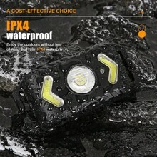 Hoofdlamp met 5-standensensor, snel opladen via Type-C, 1200 mAh, lange levensduur, handgolfsensor + COB-vullicht, geschikt voor nachtvissen, wandelen en hardlopen