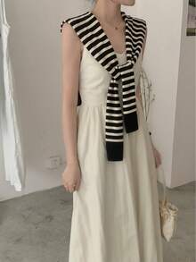 1pc Women Stripe Knitted Color-Block Versatile Lightweight Shawl, Fashion Spring/Summer Cover-Up - Multicolor - View 2