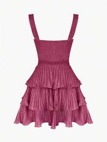 Womens Sparkly Sequin Starfish Mini Dress Shiny Sleeveless Bodycon Tank Dresses Ruffle Hem Cocktail Party Short Dress - Màu Hồng Tươi - Xem 5