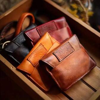 Vintage Style Genuine Leather Bifold Wallet - Handmade Premium Full Grain Cowhide Embossed Design Slim Men's Coin Purse And Card Holder Leather Wallet For Men Wallet Mini Wallet Purse Wallet Men Wallet Leather Small Wallet