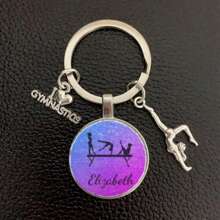 1pc I Love Gymnastics Glass Keychain Key Ring, Metal Key Chain For Men & Women, Sports Themed Gift School Letter Car Accessories Cute Goth Y2k