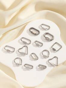 1pc Stainless Steel Screw Round Buckle Carabiner Connecting Ring For Leash, Key Chain, Outdoor Use, Elegant Simple Metal Keyring Accessory - Silver - View 10