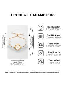 6pcs/Set Women Elegant Quartz Pearl Watch Bracelet Set With Heart-Shaped Cubic Zirconia Necklace Ring Earrings, Gift For Mother's Day, Teachers' Day, Thanksgiving, Student Graduation & Birthday, No Box